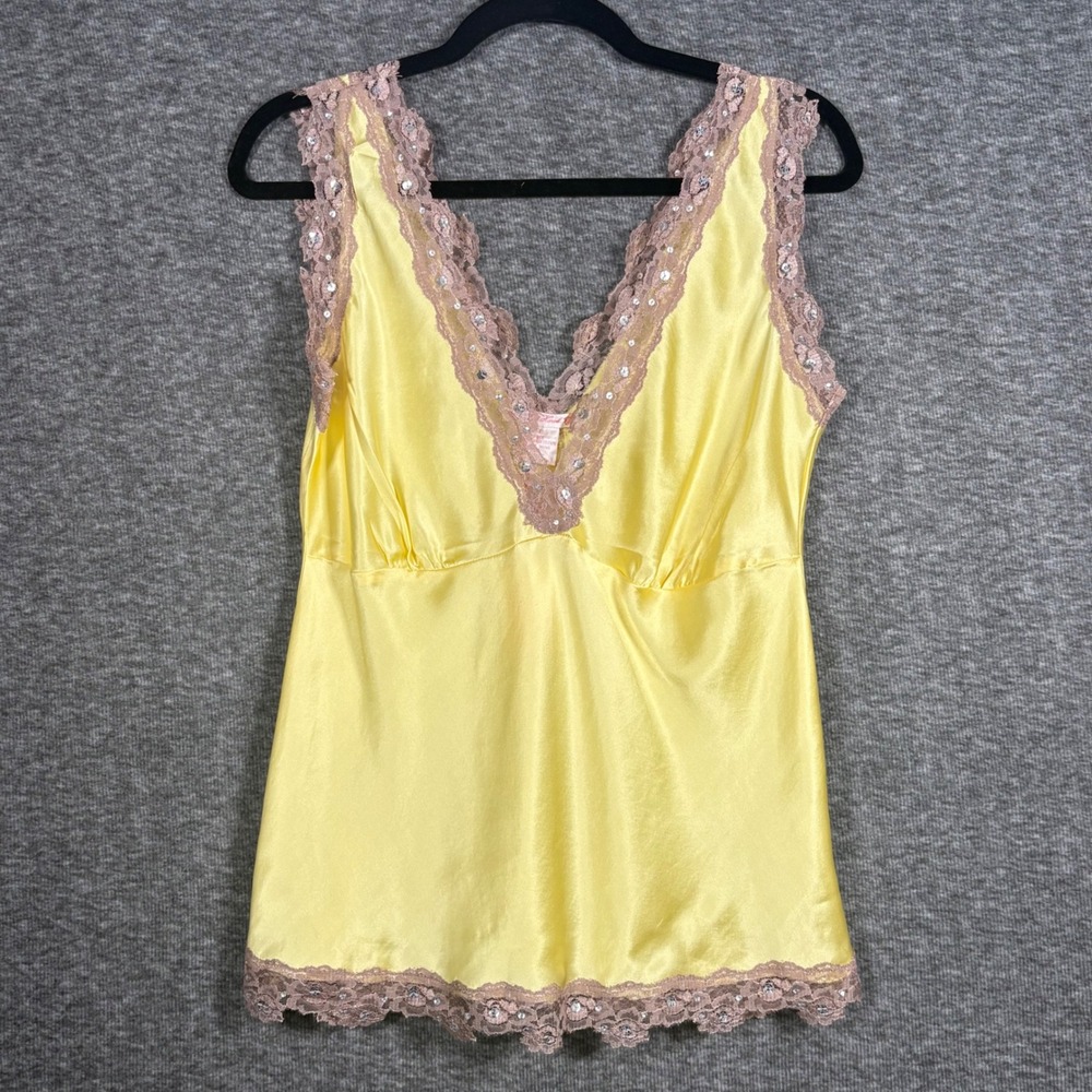 Women’s Yellow Satin Lace-Trim Camisole